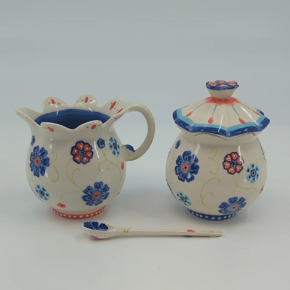 Anthropologie Covered Sugar, Sugar Spoon, and Creamer Set - Picture 4 of 8